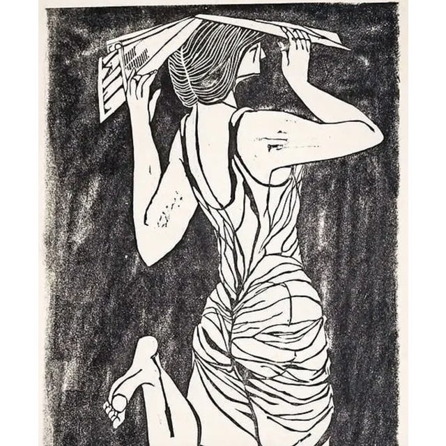 Thomas Elsner (born 1921) "There is Nothing Phony About Mrs. Frasconi" MCM woodcut on thin paper, pencil signed and...