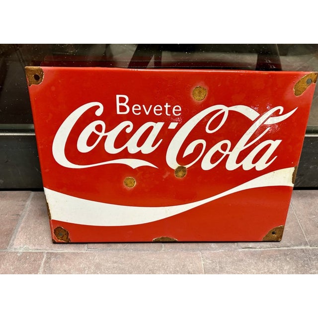 Industrial Vintage Coca Cola Sign in Enamel and Iron For Sale - Image 3 of 4
