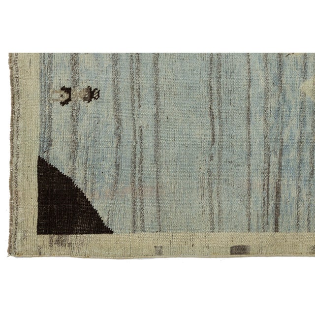 Blue Modern Hand-Knotted Gabbeh Wool Rug – Minimalist Blue & Grey Geometric Tribal For Sale - Image 8 of 8