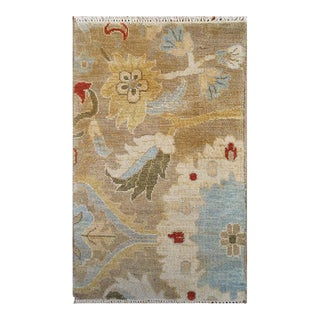 Afghan Traditional Sultanabad Wool 3 x 3 Ivory, Light Blue, Red & Olive Handmade Area Rug #9902734 For Sale