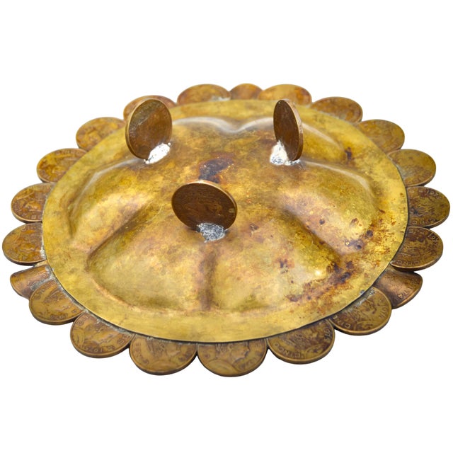 Goldenrod Mid 20th Century Handcrafted Coin-Embellished Americana Brass Ashtray For Sale - Image 8 of 8