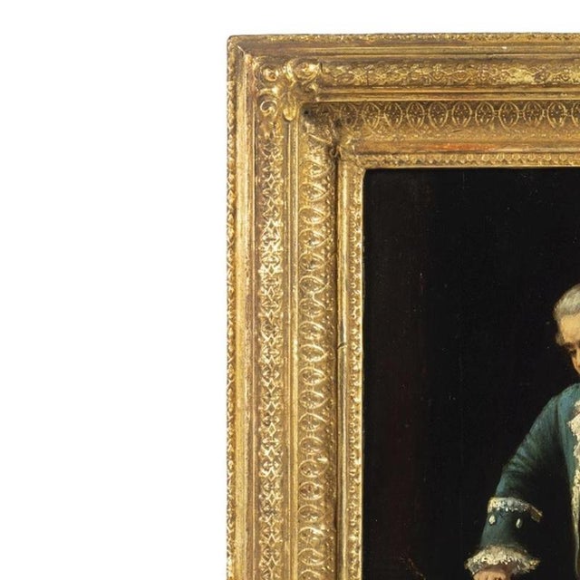 Painting - European school. "Nobleman teaching a dog", oil on wood. Unidentified signature. Dimensions: 46 cm x 26 cm.