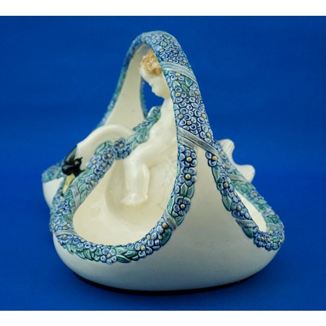 Ceramic Art Deco Swan Basket with Putto by Wilhelm Peter August Sus for Karlsruhe, Germany, 1920s For Sale - Image 7 of 18
