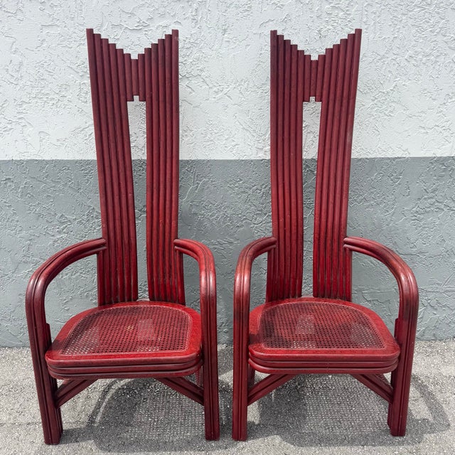 Postmodern Postmodern Boho Rattan High Back Dining Chairs - Set of 6 For Sale - Image 3 of 12