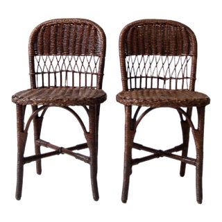 Antique Wicker Chairs Pair For Sale