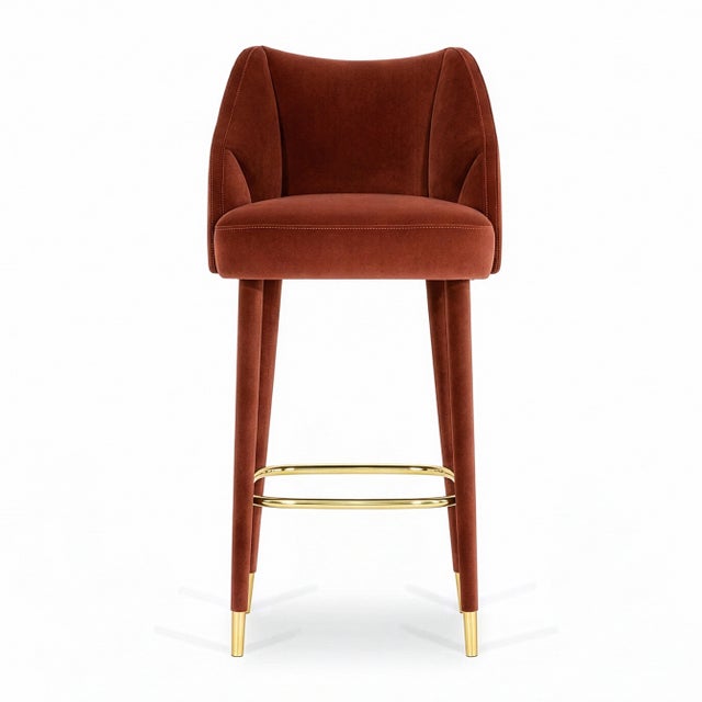 Figueroa Bar Stool in Crimson Red Velvet from Insidherland, in New conditions. Designed from 2000 Labeled by Maker