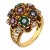 Vintage Gemstone Bouquet Cluster 18k Gold Cocktail Ring, Size 8 For Sale