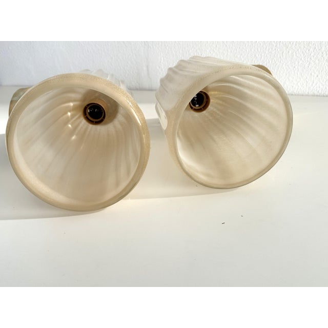 Gold Large Italian Art Deco Style Murano Glass and Brass Wall Lights, 1990s, Set of 2 For Sale - Image 8 of 17