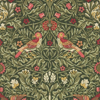 Morris & Co Bird Wallpaper in Wooded Dell For Sale