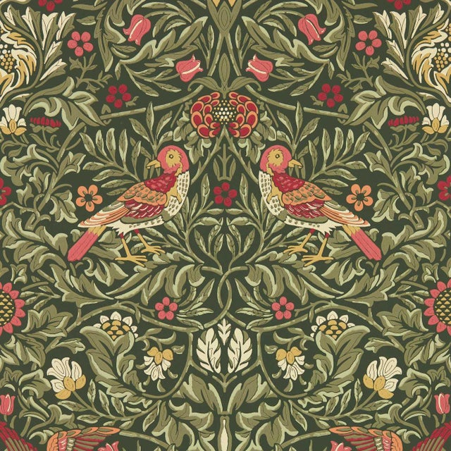 Morris & Co Bird Wallpaper in Wooded Dell For Sale