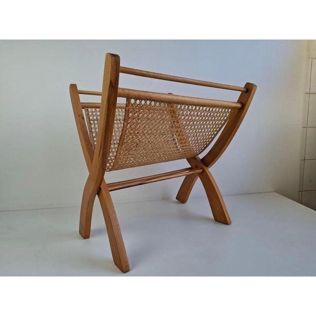 Mid-Century Wooden and Rattan Folding Magazine Rack, Former Czechoslovakia, 1960 For Sale - Image 14 of 18