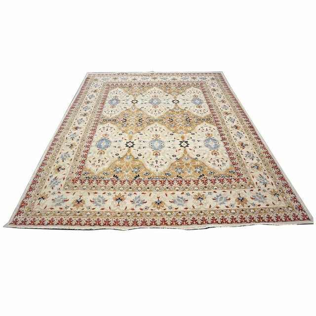 Islamic Afghan Sultanabad Masters Wool 8 x 10 Ivory, Tan, Red & Light Blue Handmade Area Rug #1143755 For Sale - Image 3 of 8