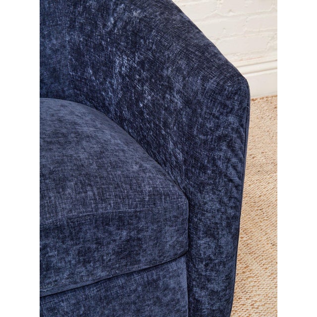 Mid 20th Century Blue Chenille Swivel Chair For Sale - Image 4 of 9