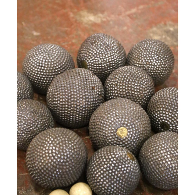 19th Century Set of 12 French Nail-Studded Boules With 2 Wooden Cochonnets For Sale - Image 4 of 8