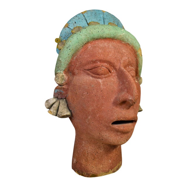 Clay Mexican Aztec Mayan Style Bust Sculpture Chairish