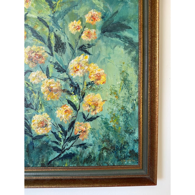Green 1980’s Vintage Qeri Wister Floral Still Life Oil on Canvas Painting, Framed For Sale - Image 8 of 14