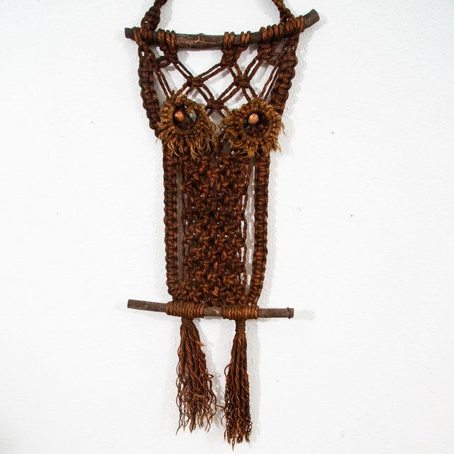 Mid-Century Modern Mid Century Modern Macramé Owl American Artisan Hanging Original Wall Art Custom For Sale - Image 3 of 8
