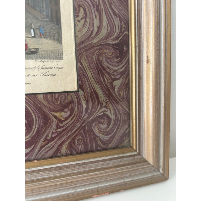 Brick Red Antique Etching With Marbled Paper Matte by Agapito Franzetti 1820's Piazza Navona, Roma For Sale - Image 8 of 11