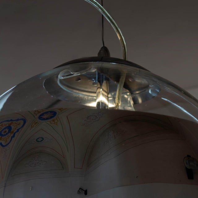 Metal Italian Modern Space Age Glass and Silver Metal Pendant Light from Artemide, 1980s For Sale - Image 7 of 12