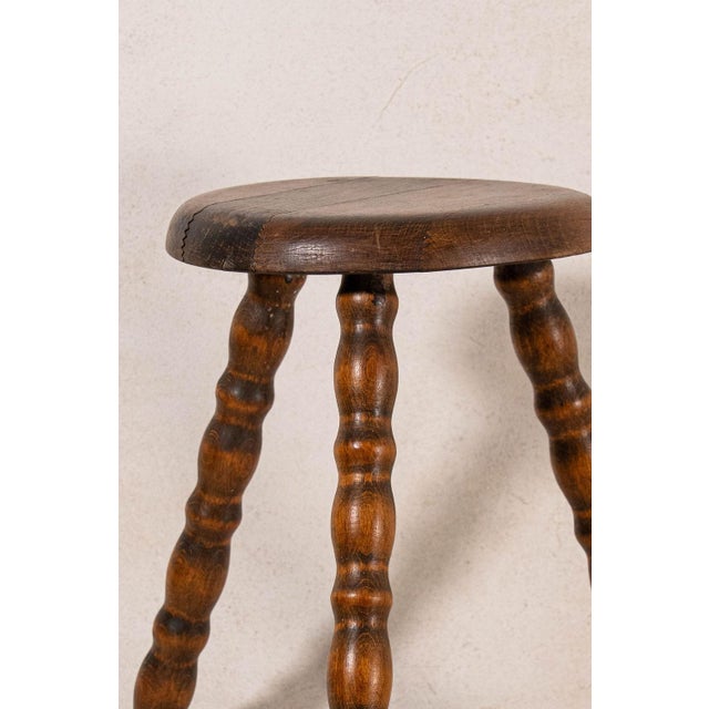 Vintage French Oak 3-Leg Bobbin Stool