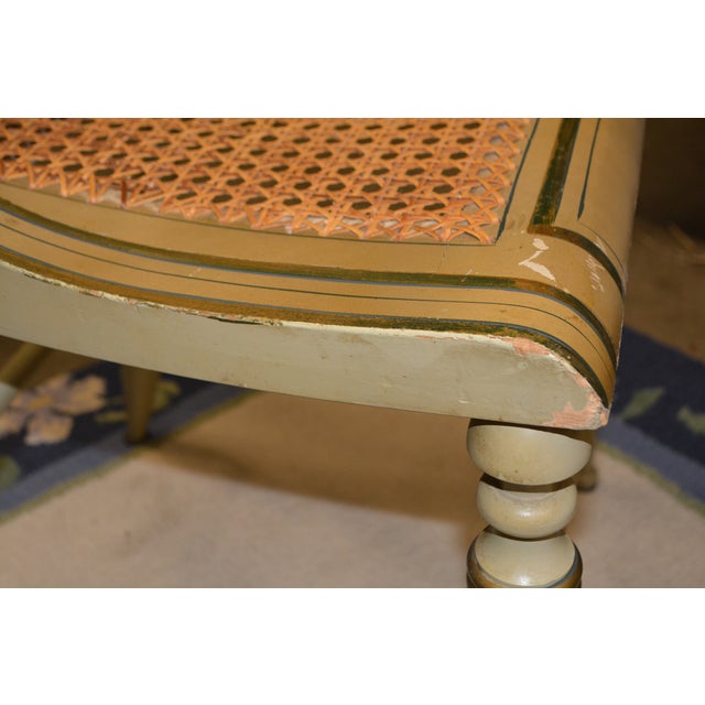 Vintage Pair Green Hitchcock Style Painted / Stenciled Dining or Side Chairs With Cane Seats For Sale - Image 13 of 18