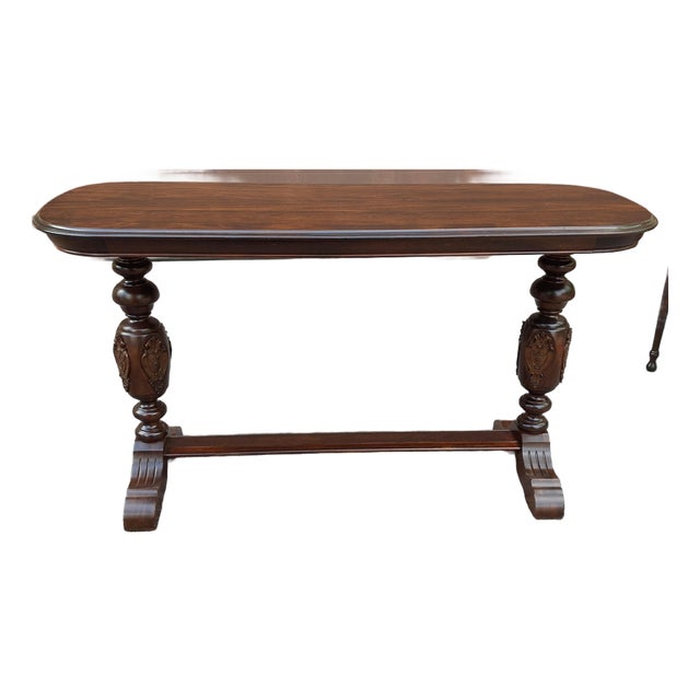 Refinished St John Jacobean Style Walnut Library Console Table, Circa 1920s For Sale