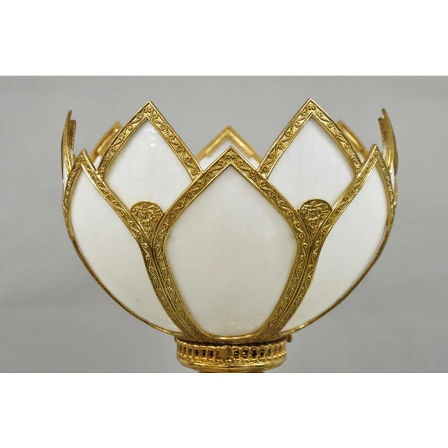 Hollywood Regency Vintage Hollywood Regency Gold Tall Candlestick Lantern Tulip Shade Table Lamp For Sale - Image 3 of 12