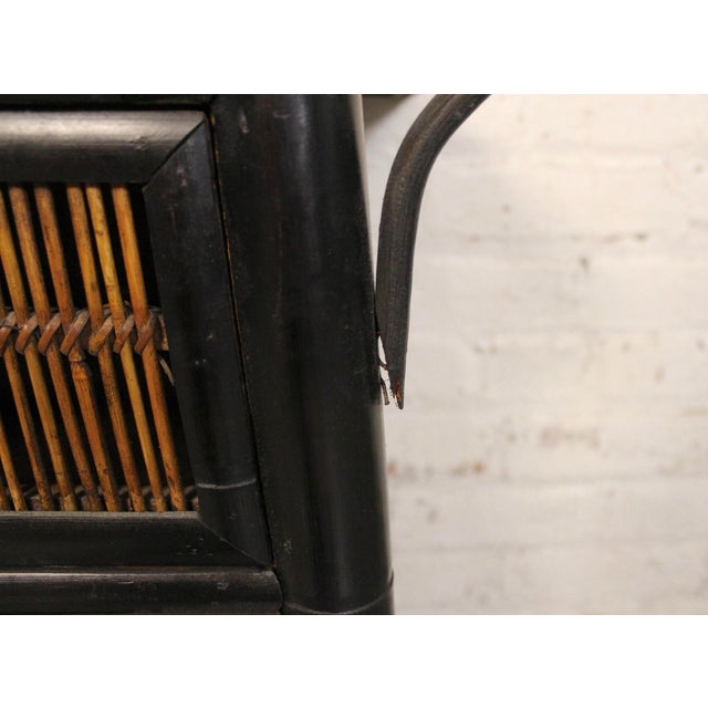 Brown Mid 20th Century Pair of Asian Style Bamboo & Wicker End Tables For Sale - Image 8 of 9