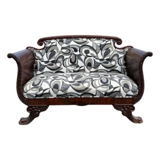 Antique Empire Newly Upholstered Settee For Sale