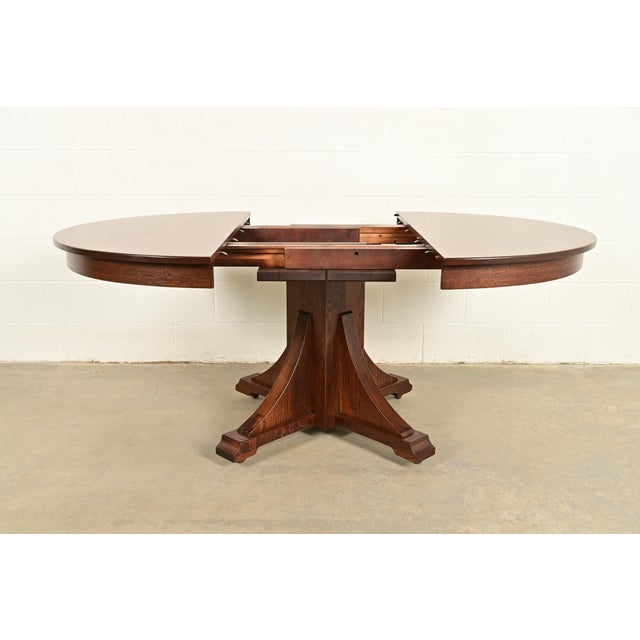 Stickley Brothers Antique Mission Oak Arts & Crafts Pedestal Extension Dining Table, Newly Refinished For Sale In South Bend - Image 6 of 15