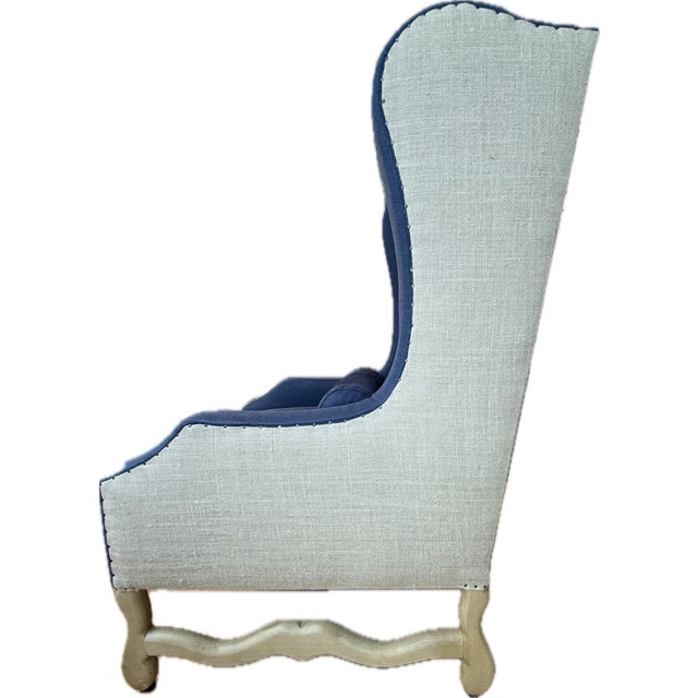 Restoration Hardware Wingback Chair in Navy Blue For Sale - Image 16 of 18