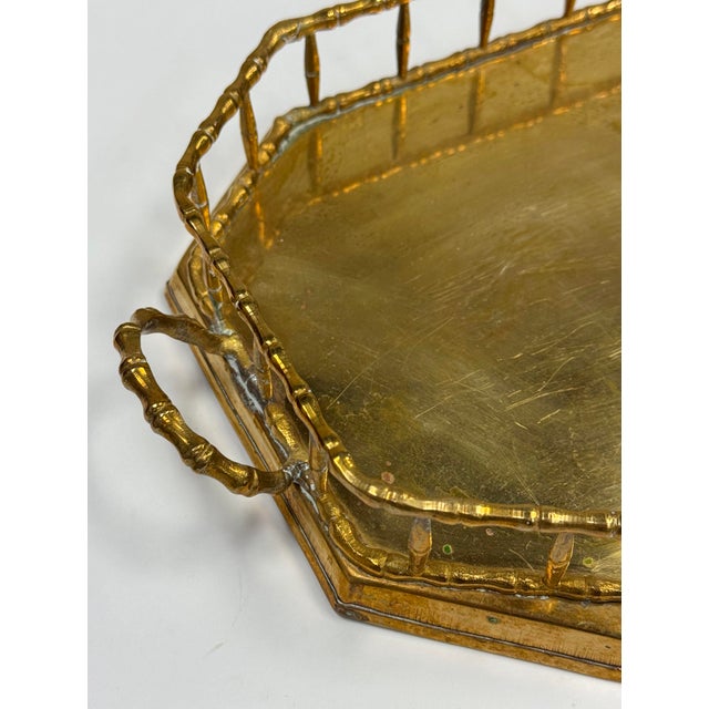 Vintage Brass Faux Bamboo Rail Gallery Tray For Sale - Image 10 of 10