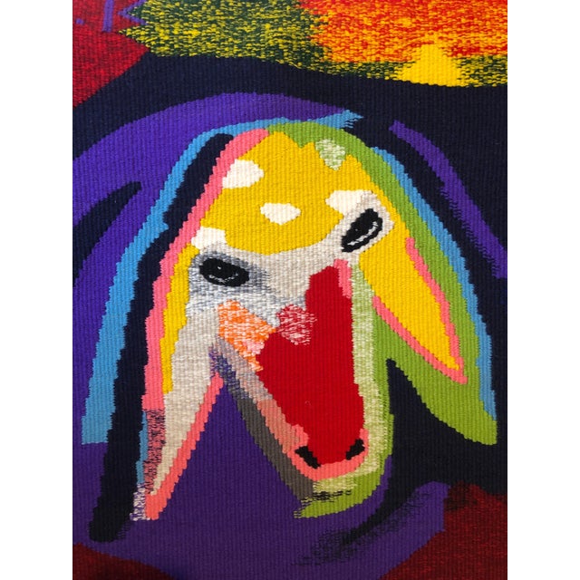 Early 20th Century Menashe Kadishman, Israeli Hand Woven Colorful Wool Tapestry Weaving Menashe Kadishman Sheep Head For Sale - Image 5 of 14