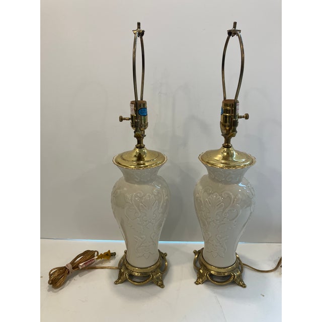 Antique White Pair of Lenox Porcelain Lamps For Sale - Image 8 of 8