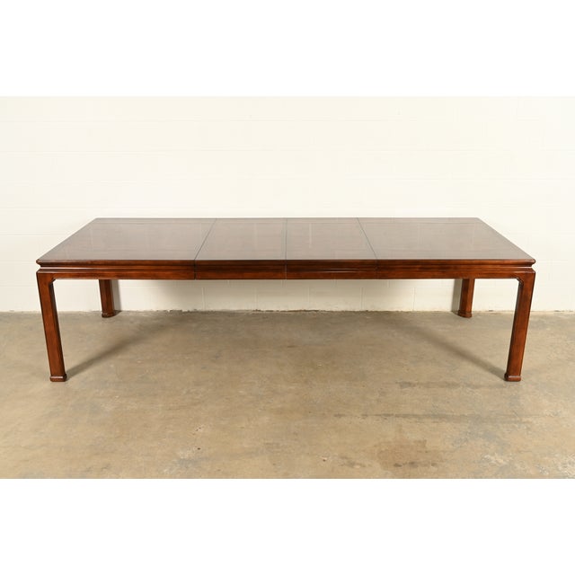 Henredon Mid-Century Hollywood Regency Mahogany and Burl Wood Extension Dining Table, Newly Refinished For Sale - Image 14 of 14