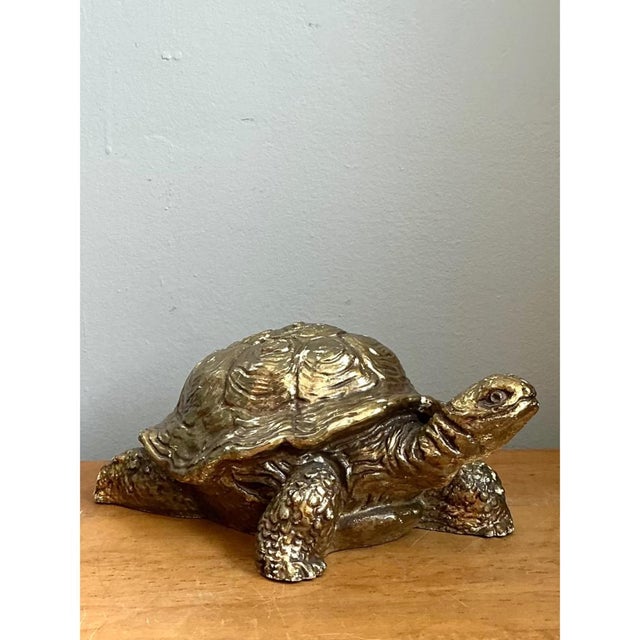 Vintage Gold Painted Wood Turtle Figure For Sale - Image 4 of 12