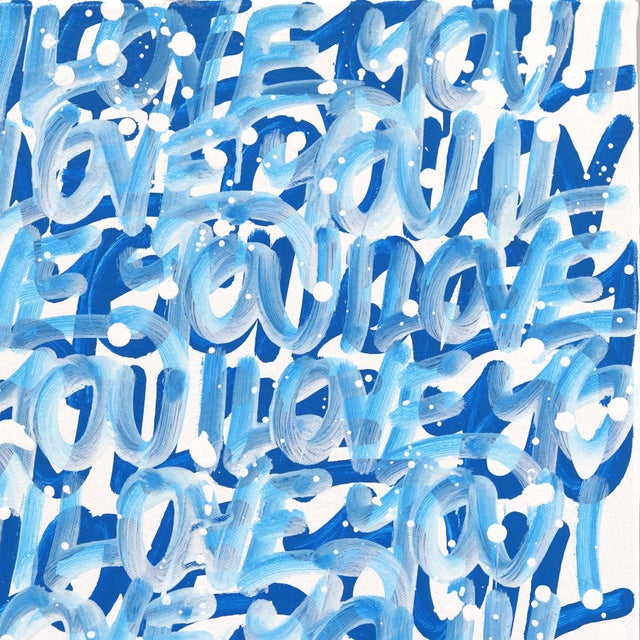 Open Your Heart - Original Blue Graffiti Love Typography Mixed Media Painting For Sale - Image 4 of 9