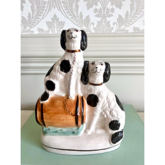 Staffordshire Antique-Style Black & White Staffordshire Barrel Dogs Figurine For Sale - Image 4 of 6