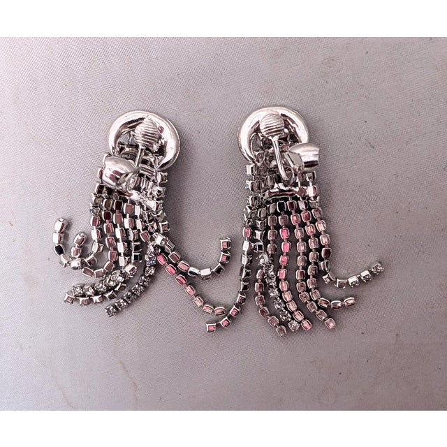 Transparent Vintage 1960s Signed Napier Rhodium Plated Clear Rhinestone Chandelier Clip Earrings- 2 Pieces For Sale - Image 8 of 10