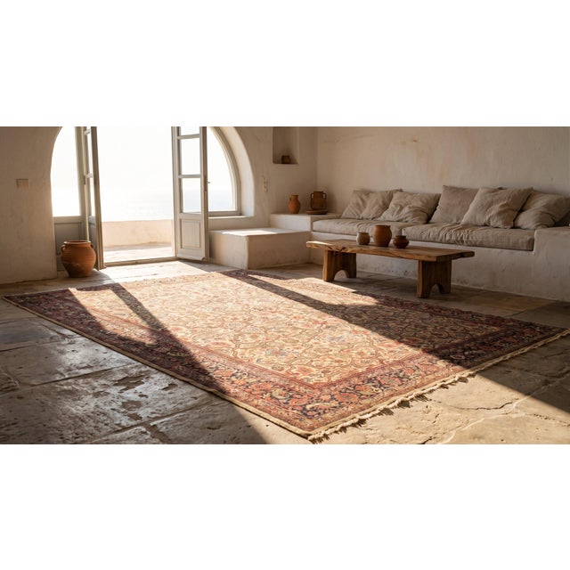 1880s Ivory Floral Handknotted Antique Persian Malayer Rug 8'7" X 9'3" Wool Carpet For Sale - Image 10 of 11