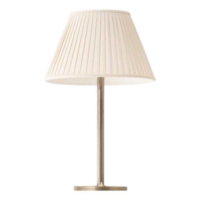Scandinavian Modern Table Lamp in Nickel-Plated Metal and Opaline Glass, 1940s For Sale