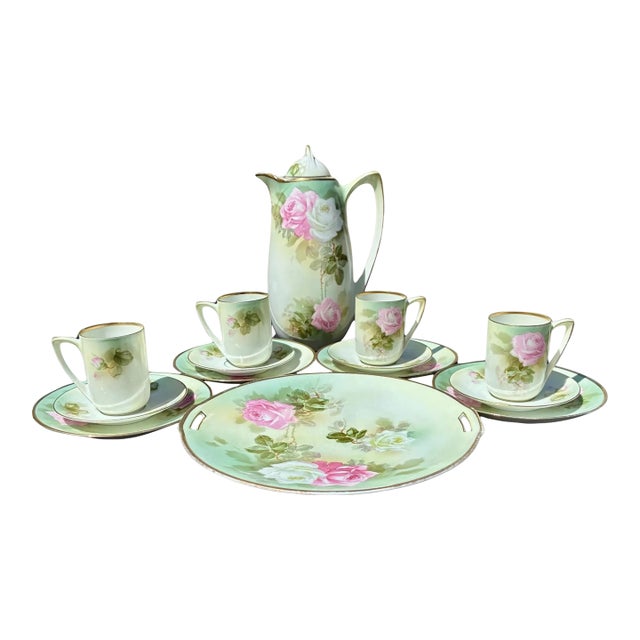 Early 20th Century r.s. Germany Chocolate Tea Set With Charger - 14 Piece For Sale