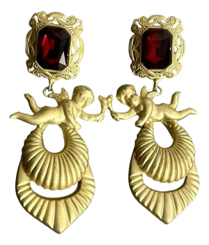 21st Century Cherub Earrings With Ornate Gemstone Accents Made by Mercantia
