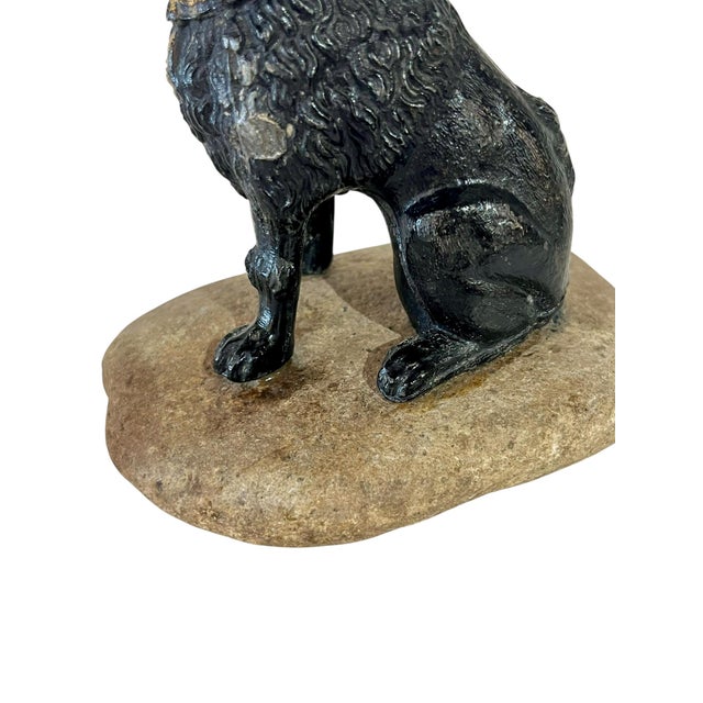 Antique French Lead Painted Black Spaniel Dog Seated on a Rock For Sale - Image 9 of 12