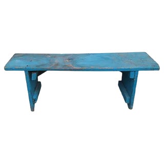 Antique Blue Painted Wooden Bench For Sale