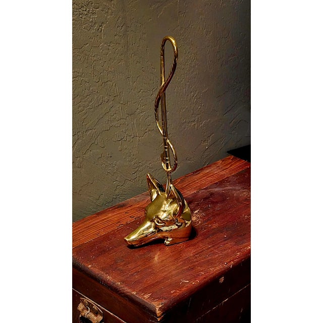 Metal Mid-20th Century Virginia Metalcrafters Brass Fox Head and Riding Crop Doorstop For Sale - Image 7 of 12