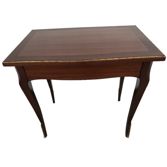 Walnut Table with Brass Applications, 1970s For Sale