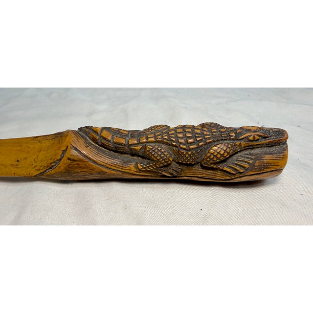 Folk Art Antique Hand Carved Wood Alligator Folk Art Page Turner Letter Opener Sculpture For Sale - Image 3 of 13