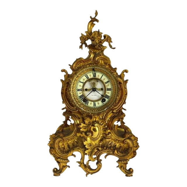 Seth Thomas Louis XIV Style Gilt Bronze Open Escapement Mantle Clock C1900 For Sale