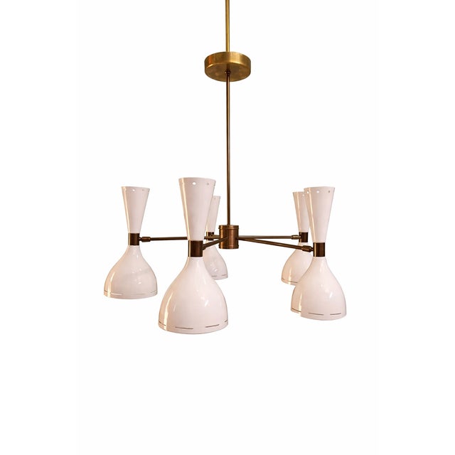 Mid-Century Modern Spoon Light 5-Arm Brass Sputnik Chandelier, 10-Light Mid-Century Modern Ceiling Light For Sale - Image 3 of 5